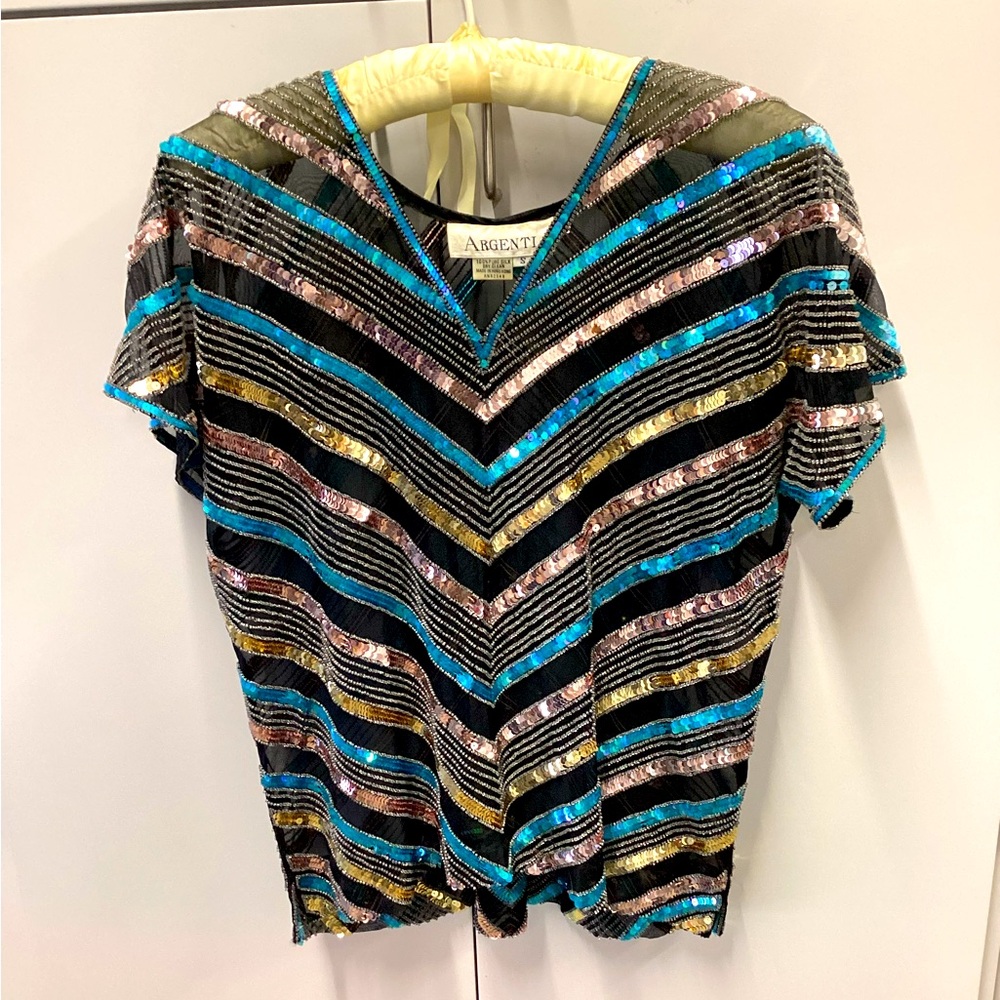 Argenti silk & sequin v-neck top